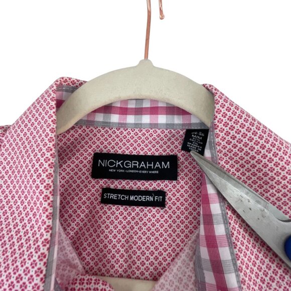 Nick Graham Mens Stretch Modern Fit Pink White Long Sleeve Button-Up Shirt Sz M - Picture 2 of 12